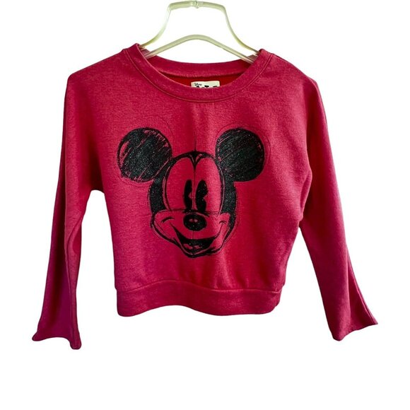 Disney Artist Collection Mickey Cropped Sweatshirt Lg Pink Double sided Sketch - Picture 1 of 9